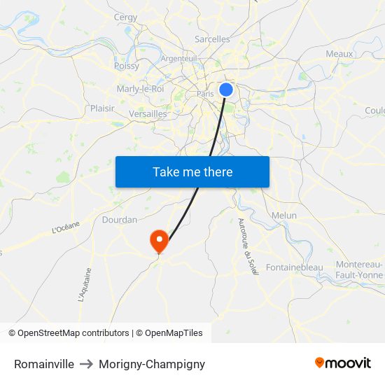 Romainville to Morigny-Champigny map
