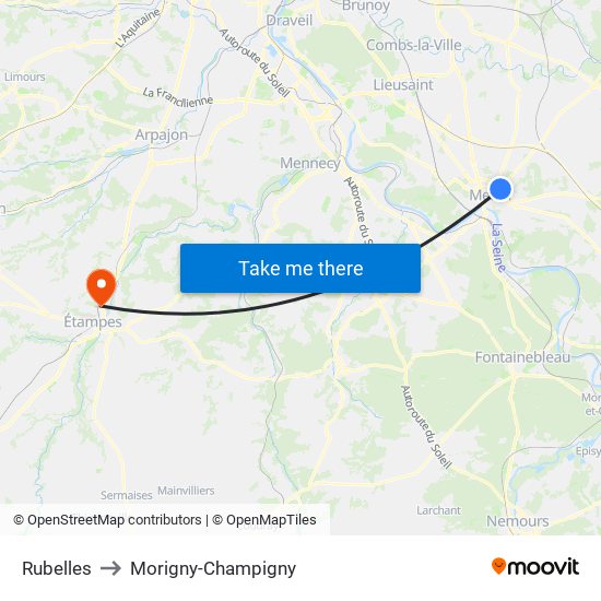 Rubelles to Morigny-Champigny map