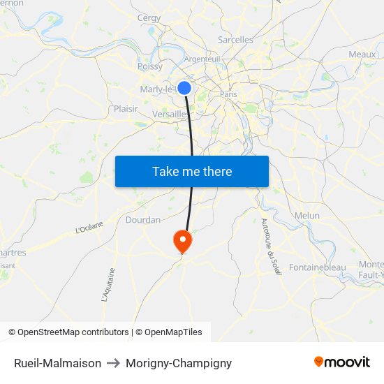 Rueil-Malmaison to Morigny-Champigny map