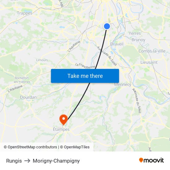 Rungis to Morigny-Champigny map