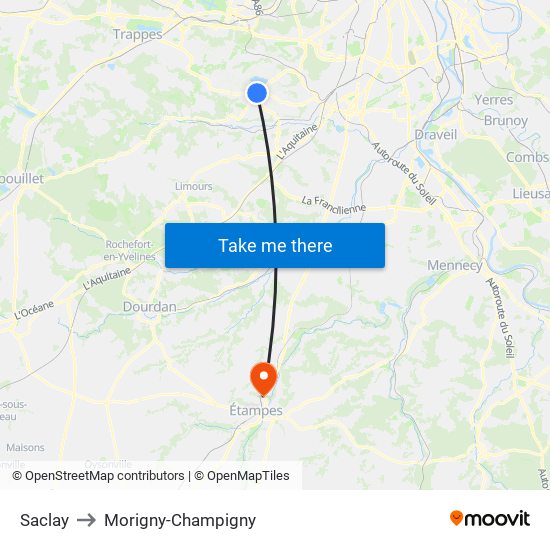 Saclay to Morigny-Champigny map