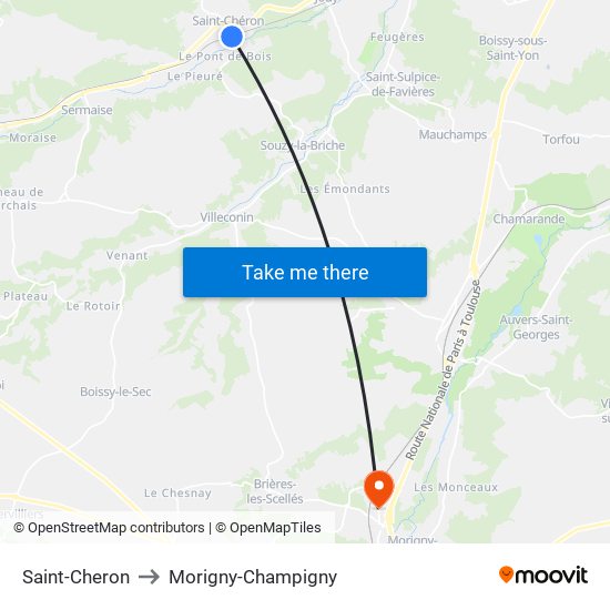 Saint-Cheron to Morigny-Champigny map
