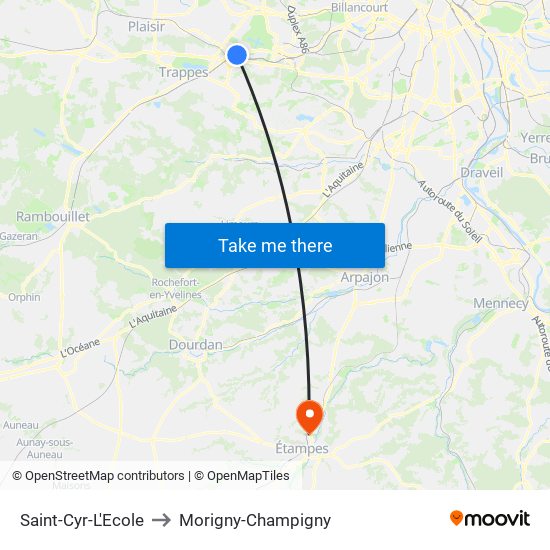 Saint-Cyr-L'Ecole to Morigny-Champigny map