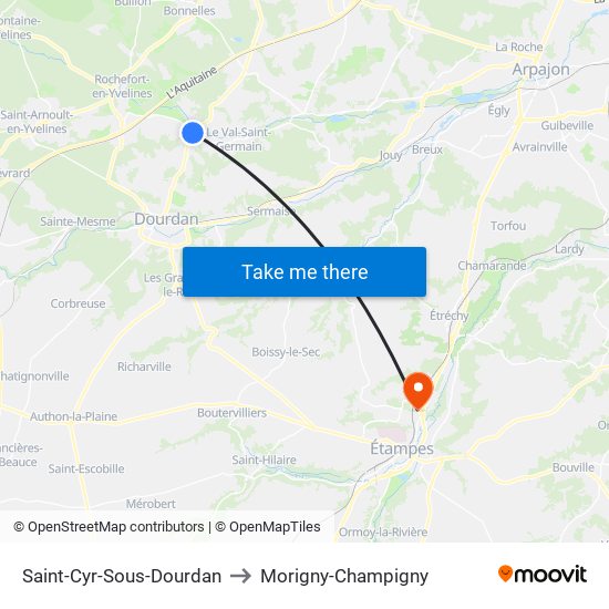 Saint-Cyr-Sous-Dourdan to Morigny-Champigny map