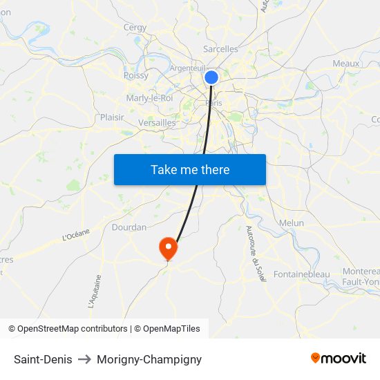 Saint-Denis to Morigny-Champigny map