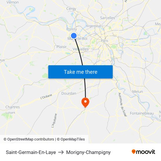 Saint-Germain-En-Laye to Morigny-Champigny map