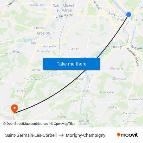 Saint-Germain-Les-Corbeil to Morigny-Champigny map