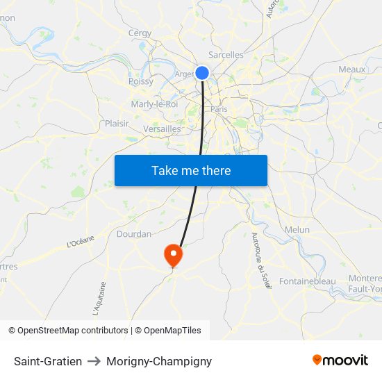 Saint-Gratien to Morigny-Champigny map