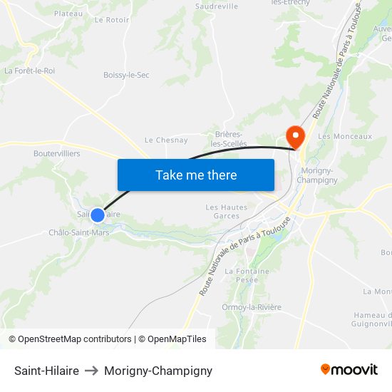 Saint-Hilaire to Morigny-Champigny map
