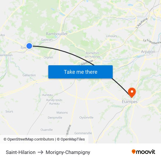 Saint-Hilarion to Morigny-Champigny map