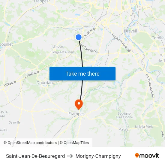 Saint-Jean-De-Beauregard to Morigny-Champigny map