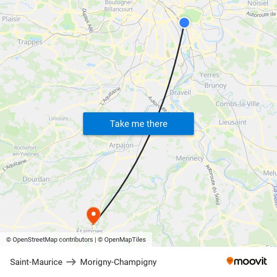 Saint-Maurice to Morigny-Champigny map