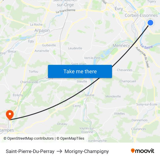 Saint-Pierre-Du-Perray to Morigny-Champigny map