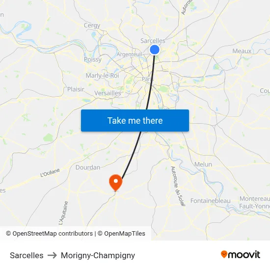 Sarcelles to Morigny-Champigny map