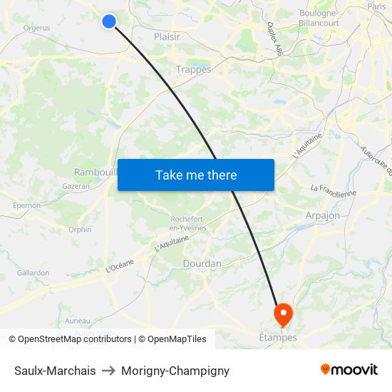 Saulx-Marchais to Morigny-Champigny map