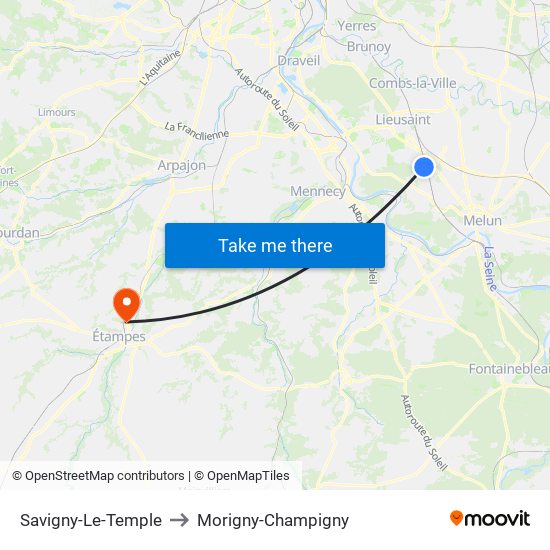 Savigny-Le-Temple to Morigny-Champigny map