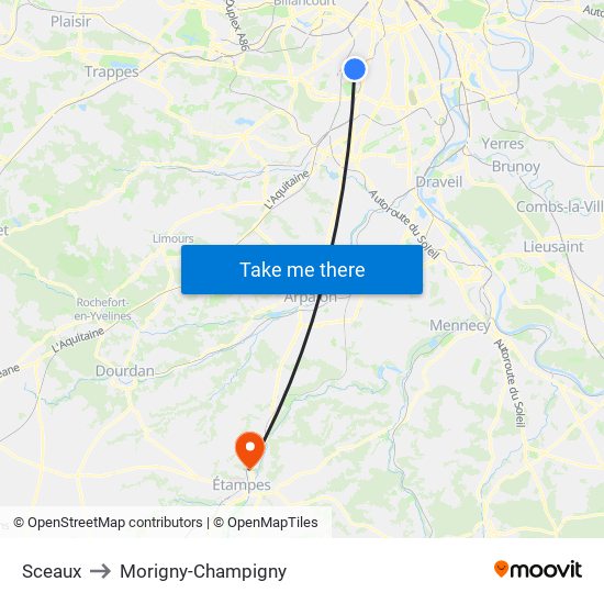 Sceaux to Morigny-Champigny map
