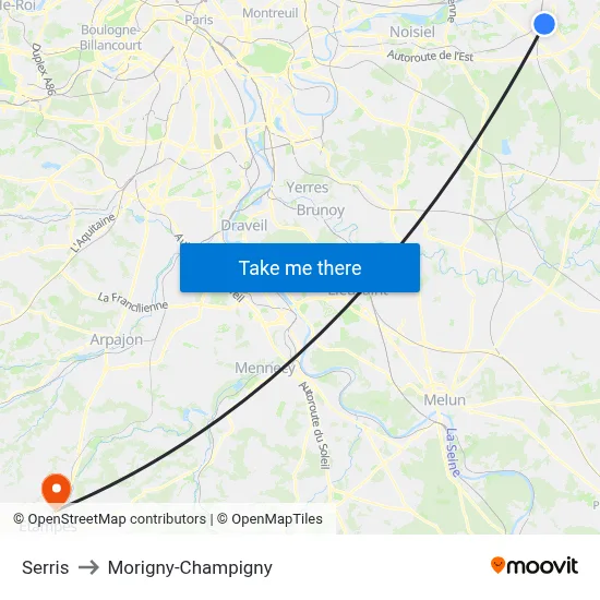 Serris to Morigny-Champigny map