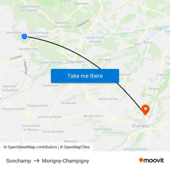Sonchamp to Morigny-Champigny map