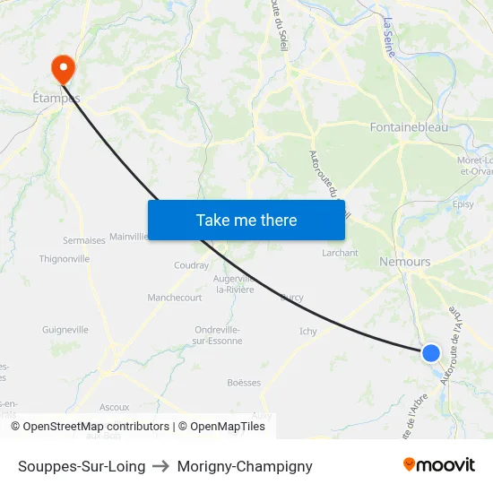 Souppes-Sur-Loing to Morigny-Champigny map