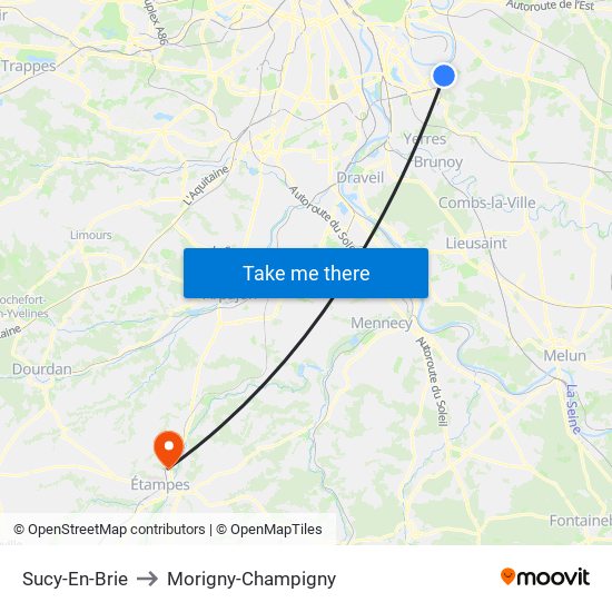 Sucy-En-Brie to Morigny-Champigny map