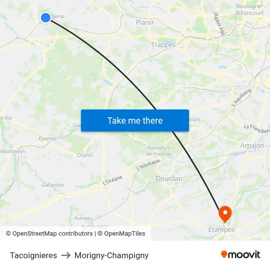Tacoignieres to Morigny-Champigny map