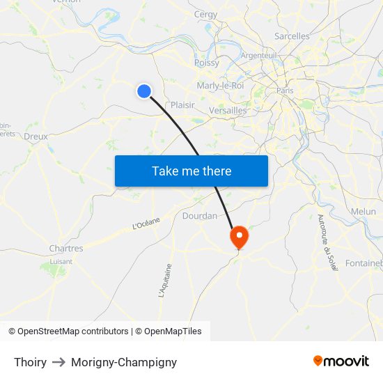 Thoiry to Morigny-Champigny map