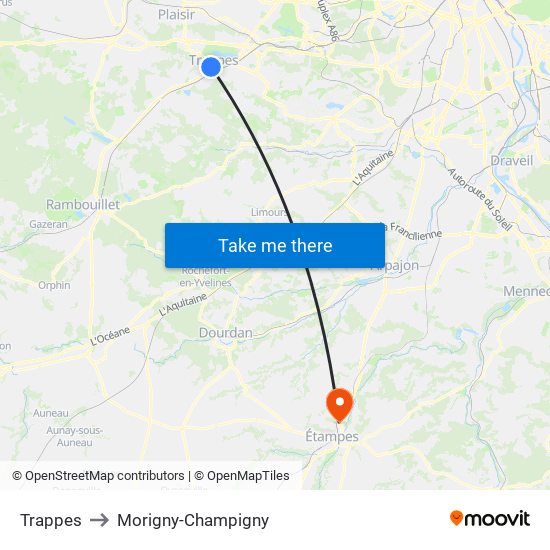 Trappes to Morigny-Champigny map