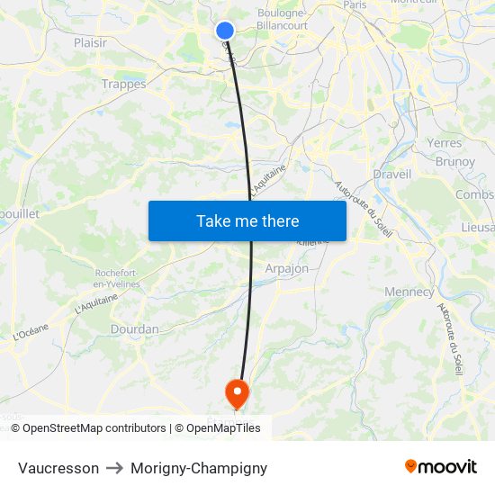 Vaucresson to Morigny-Champigny map