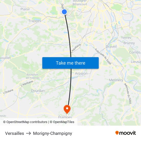 Versailles to Morigny-Champigny map