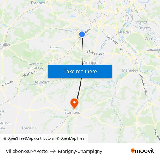 Villebon-Sur-Yvette to Morigny-Champigny map
