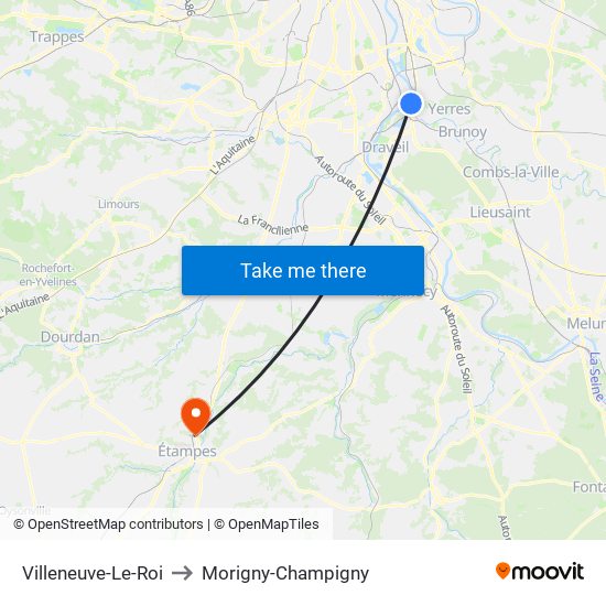 Villeneuve-Le-Roi to Morigny-Champigny map