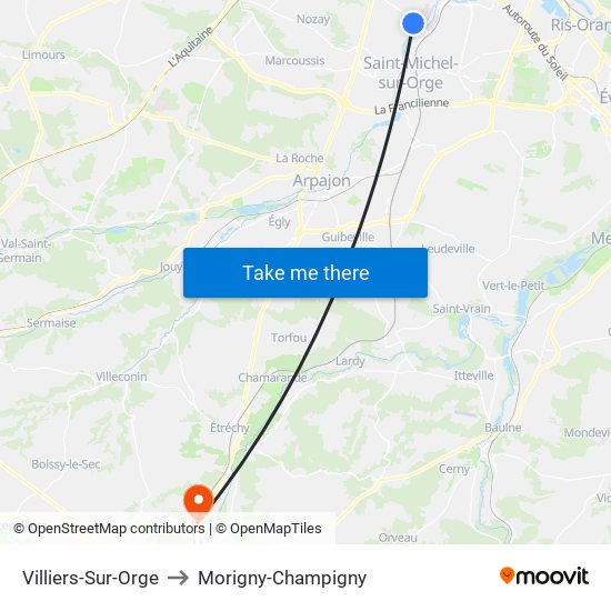 Villiers-Sur-Orge to Morigny-Champigny map