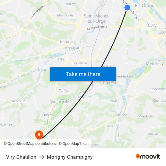 Viry-Chatillon to Morigny-Champigny map