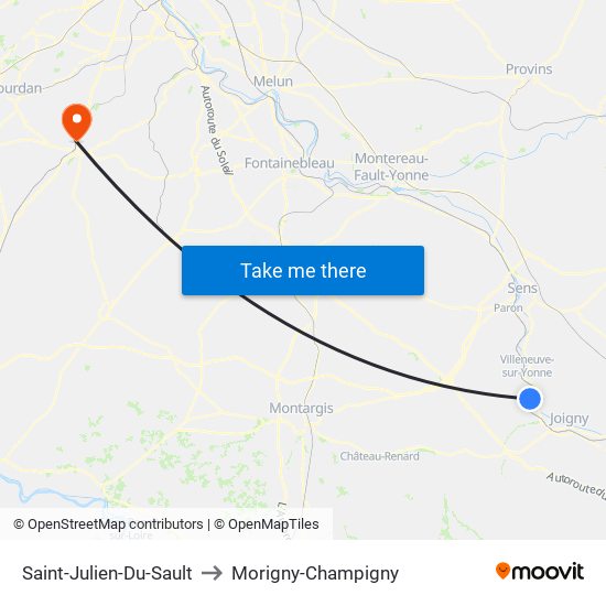 Saint-Julien-Du-Sault to Morigny-Champigny map