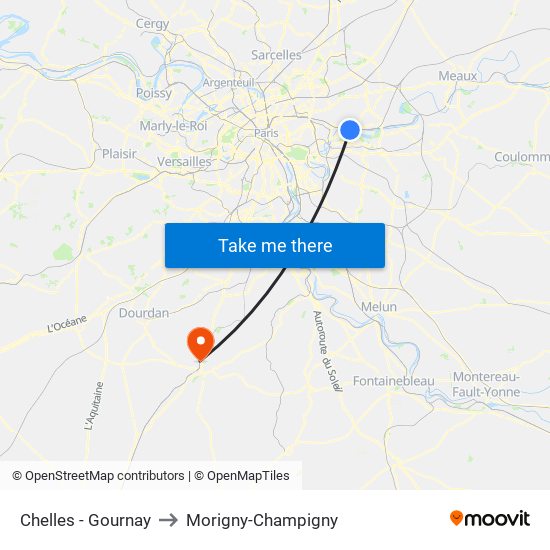 Chelles - Gournay to Morigny-Champigny map
