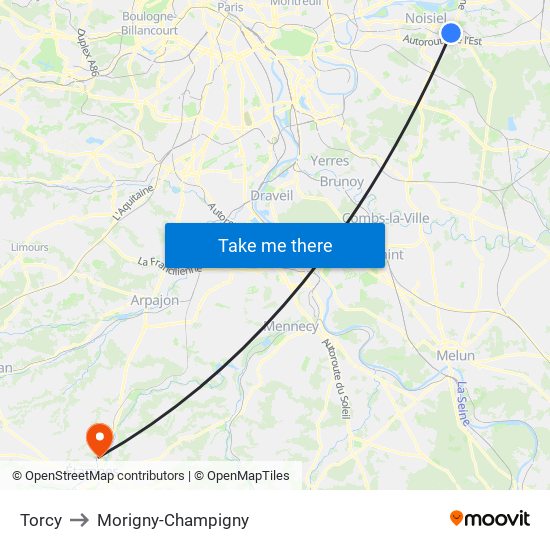 Torcy to Morigny-Champigny map