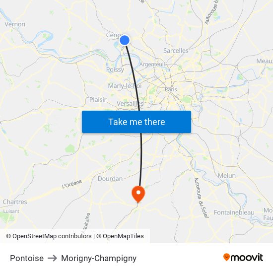 Pontoise to Morigny-Champigny map