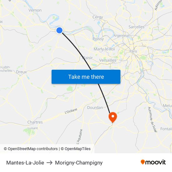 Mantes-La-Jolie to Morigny-Champigny map