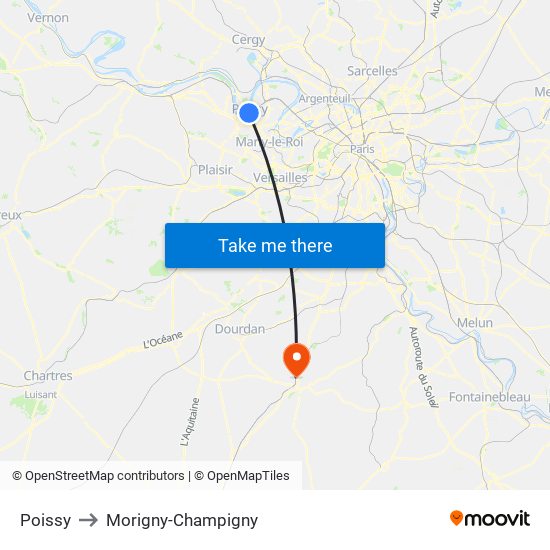 Poissy to Morigny-Champigny map