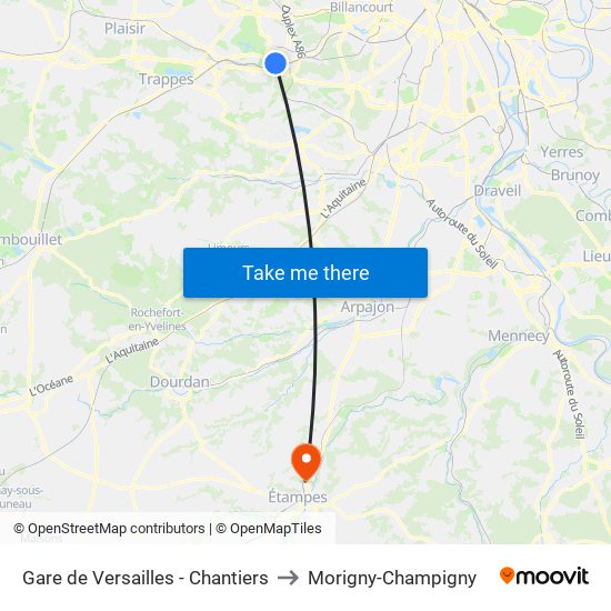 Gare de Versailles - Chantiers to Morigny-Champigny map