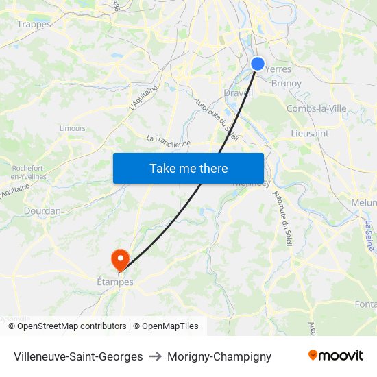 Villeneuve-Saint-Georges to Morigny-Champigny map