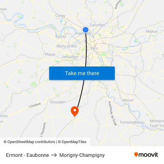Ermont - Eaubonne to Morigny-Champigny map