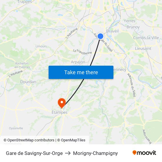 Gare de Savigny-Sur-Orge to Morigny-Champigny map