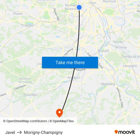 Javel to Morigny-Champigny map