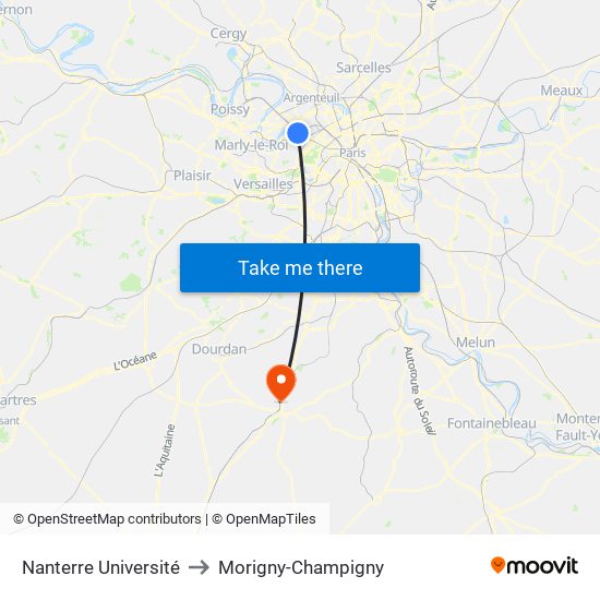 Nanterre Université to Morigny-Champigny map