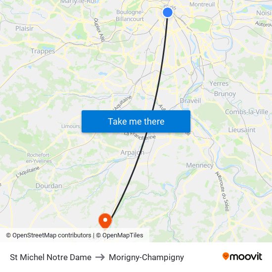 St Michel Notre Dame to Morigny-Champigny map