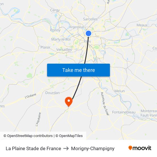 La Plaine Stade de France to Morigny-Champigny map