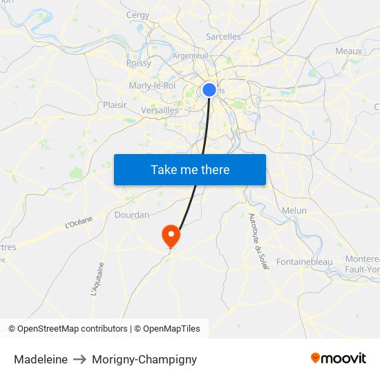 Madeleine to Morigny-Champigny map