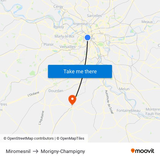 Miromesnil to Morigny-Champigny map
